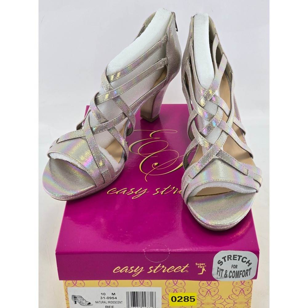 Easy Street Bee Sandals Womens 10 Natural Iridescent Strappy Heels - New